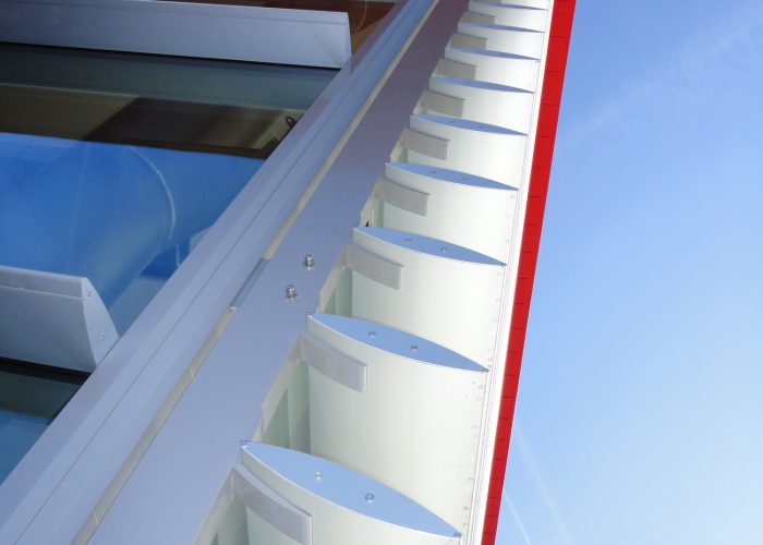 Sunbreakers on an inclined facade